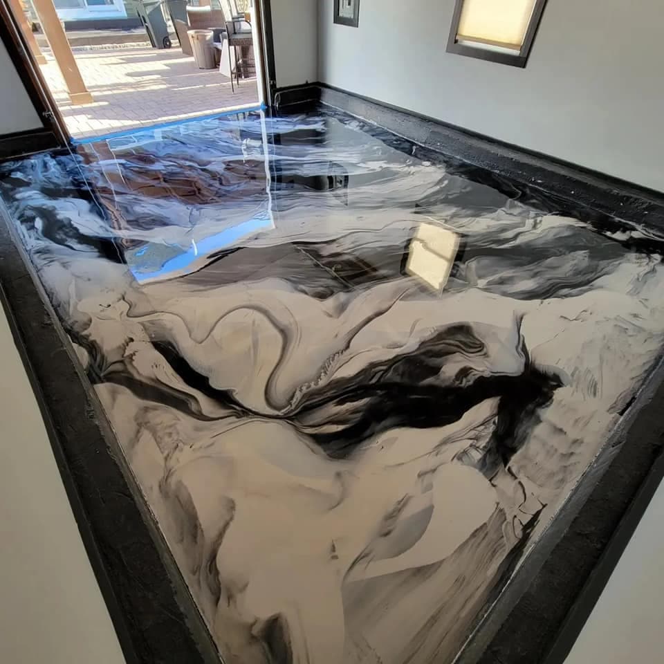 Black & White Marble metallic epoxy floor — Central New York